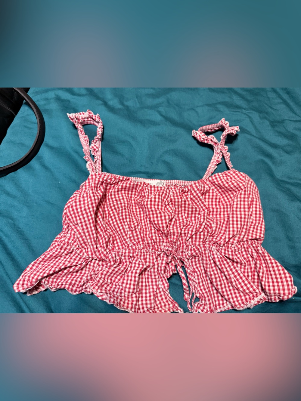 Altar'd State Red Gingham Tie-Shoulder Crop Top